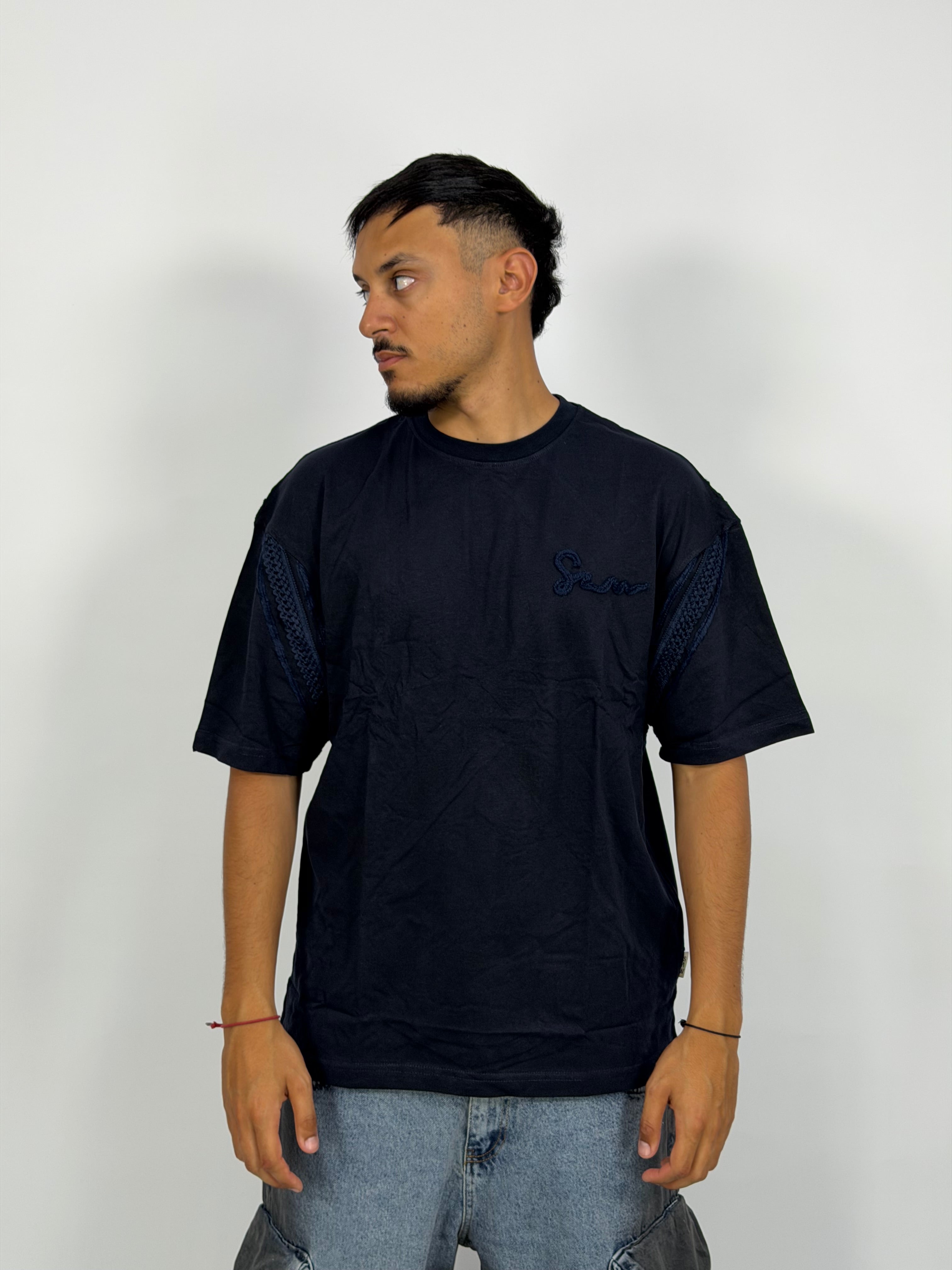 T-shirt ORIGINAL Oversize Bleu noir – Cross Texture Panel Edition
