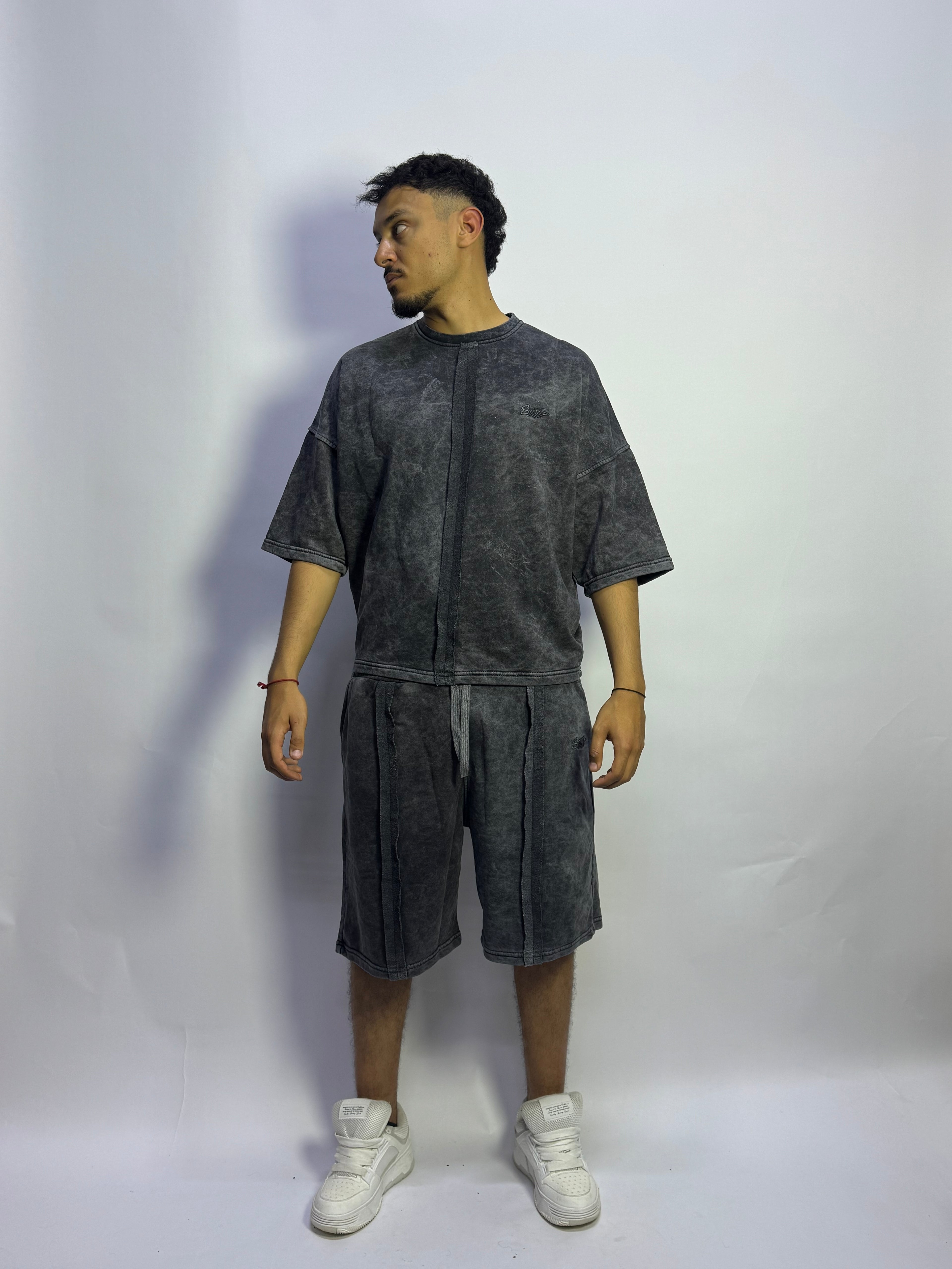 Ensemble Streetwear Oversize Gris Washed – T-shirt & Short Premium