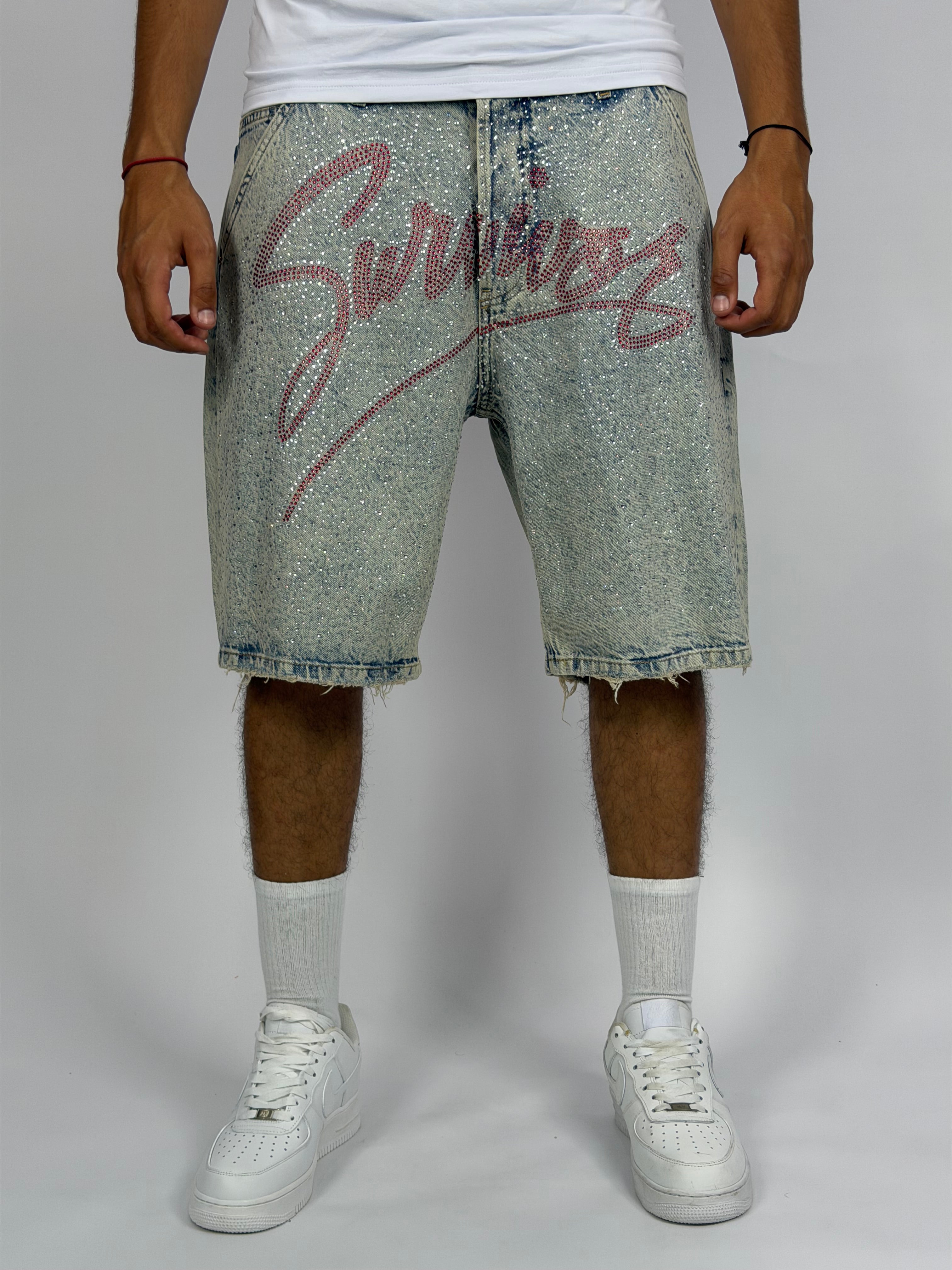 Short Jean Oversize “SURVIVER” bleu C – Streetwear Premium