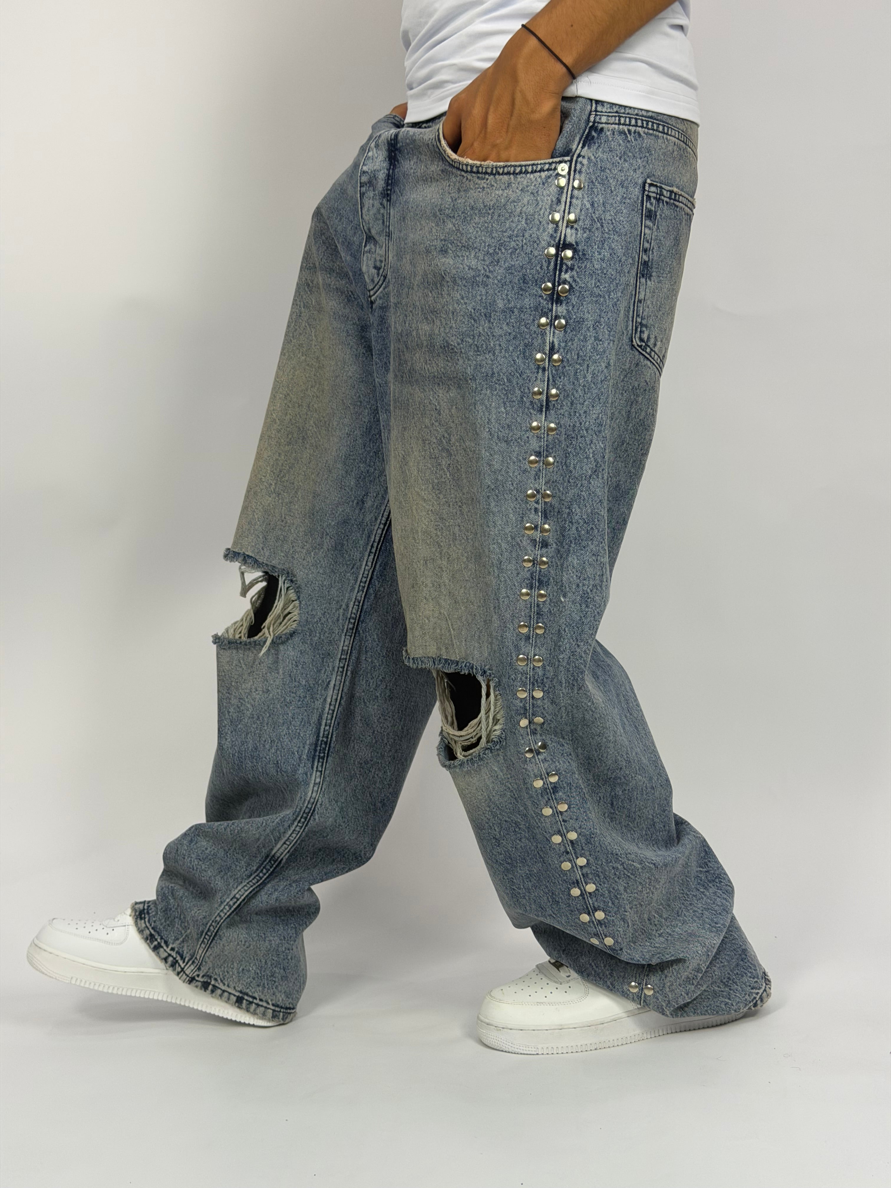 Jeans ORIGINAL Denim Oversize Studded Destroy – Vintage Blue Rivet Edition