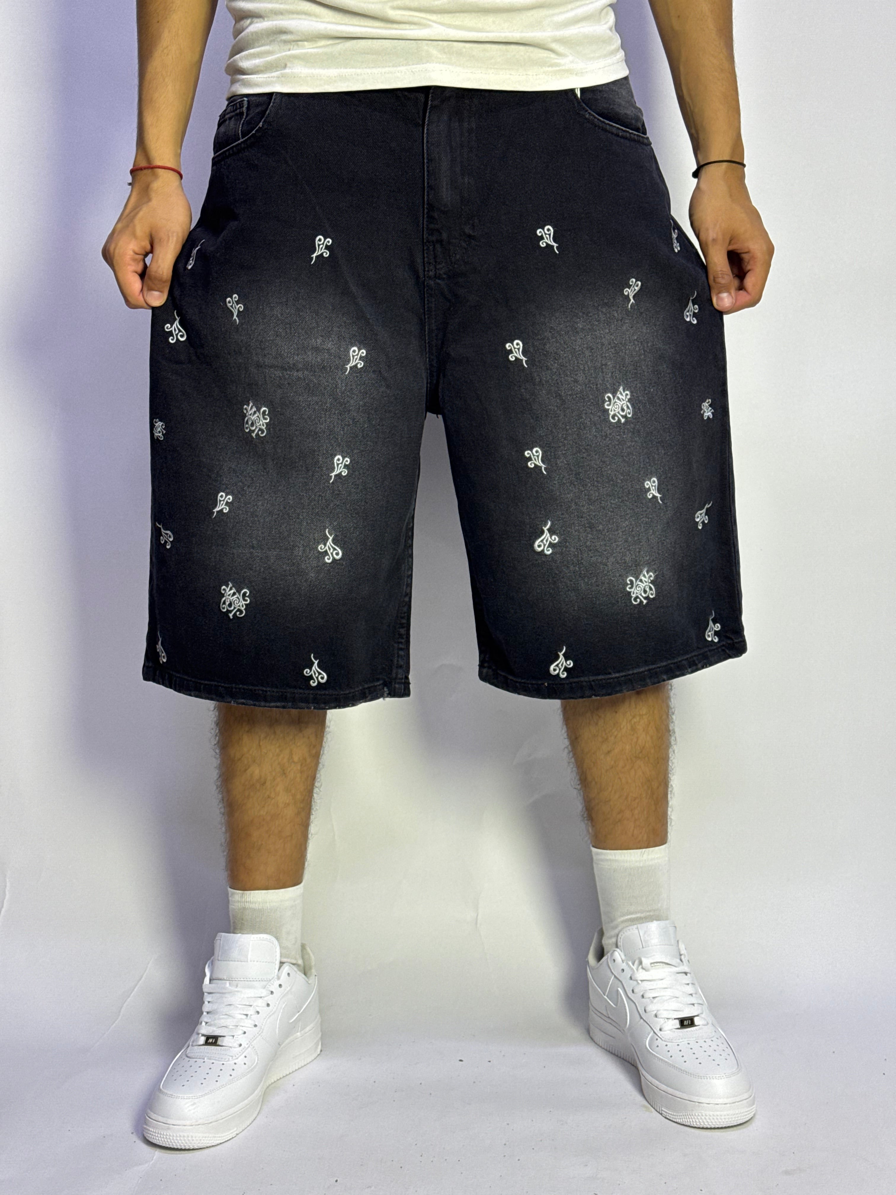 Short Jeans Denim Noir Oversize Pattern – 1 Ère Qualité