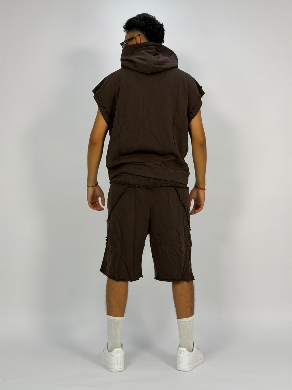 Ensemble “SAND WAVE” Marron – Hoodie Sans Manches + Short Summer Fit