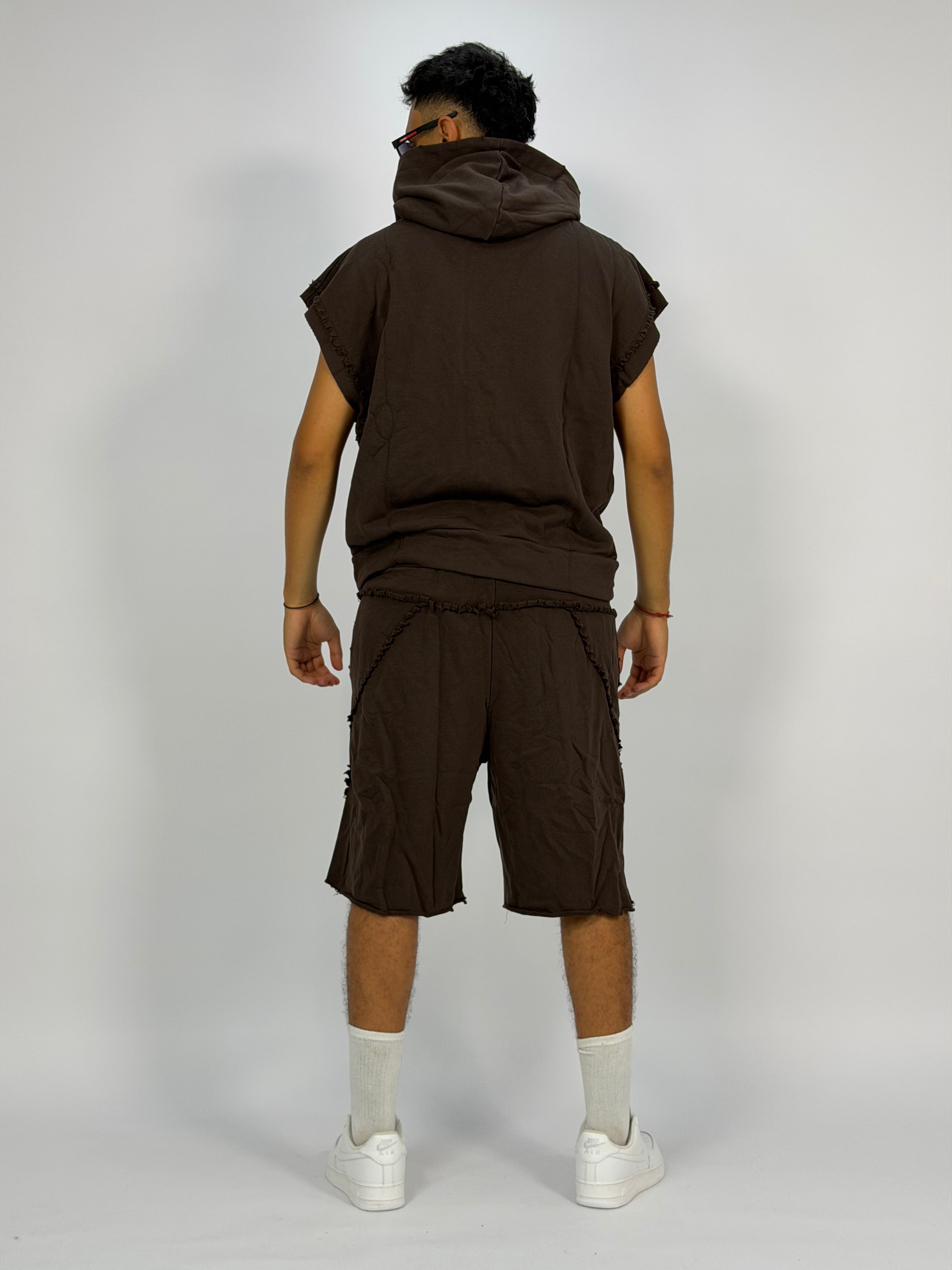 Ensemble “SAND WAVE” Marron – Hoodie Sans Manches + Short Summer Fit