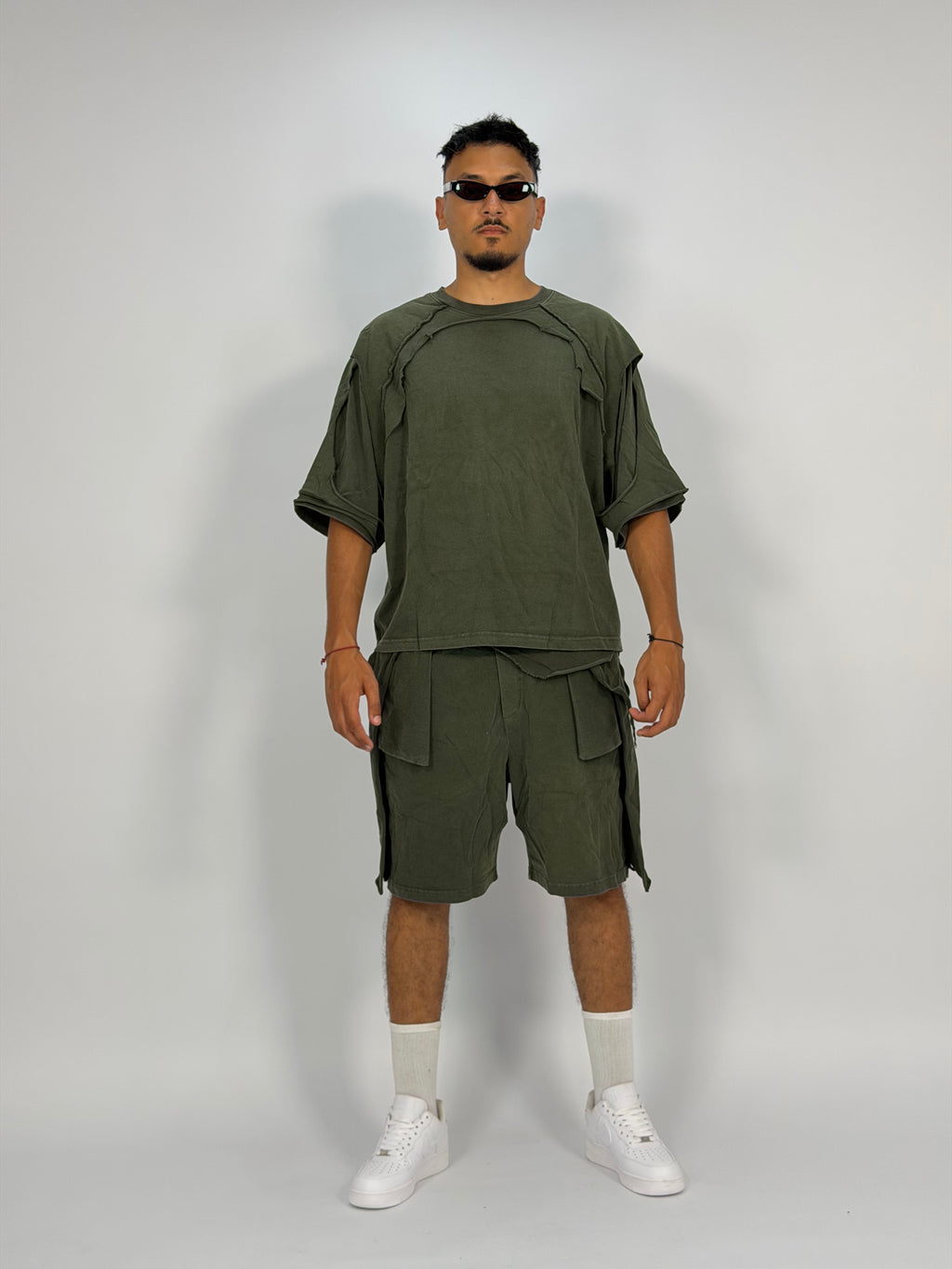 Ensemble “OCEAN DUST” Vert Foncé – T-Shirt + Short Cargo Streetwear