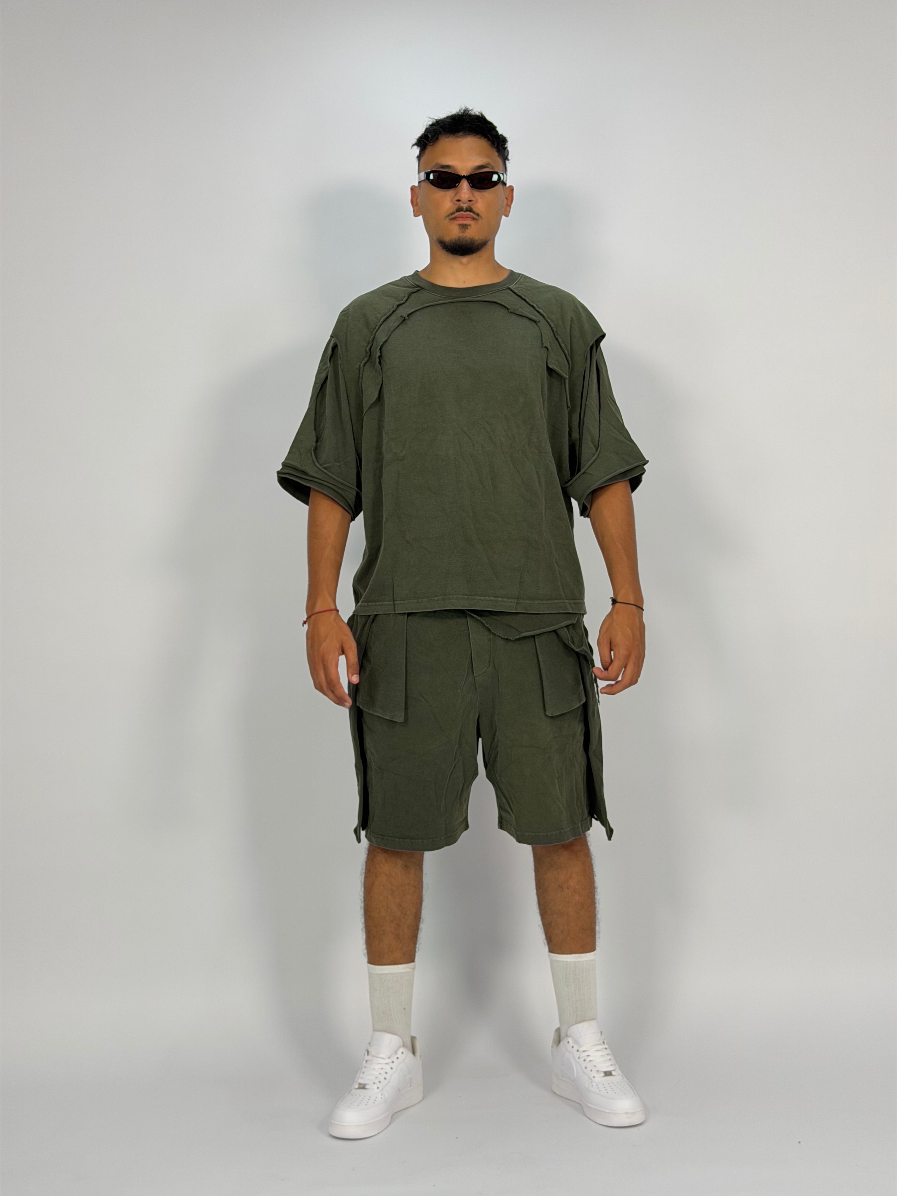 Ensemble “OCEAN DUST” Vert Foncé – T-Shirt + Short Cargo Streetwear