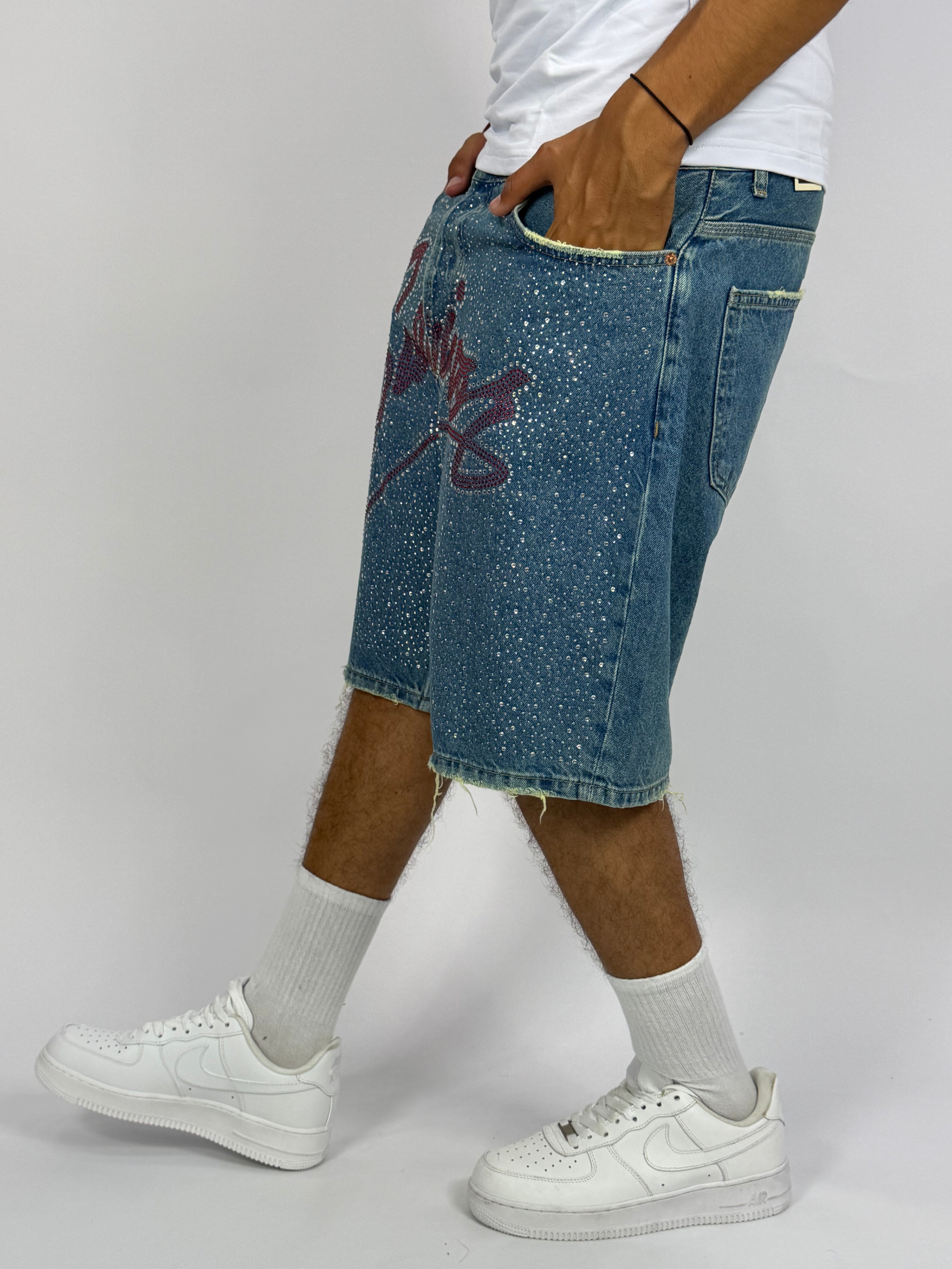 Short Jean Oversize “SURVIVER” bleu – Streetwear Premium