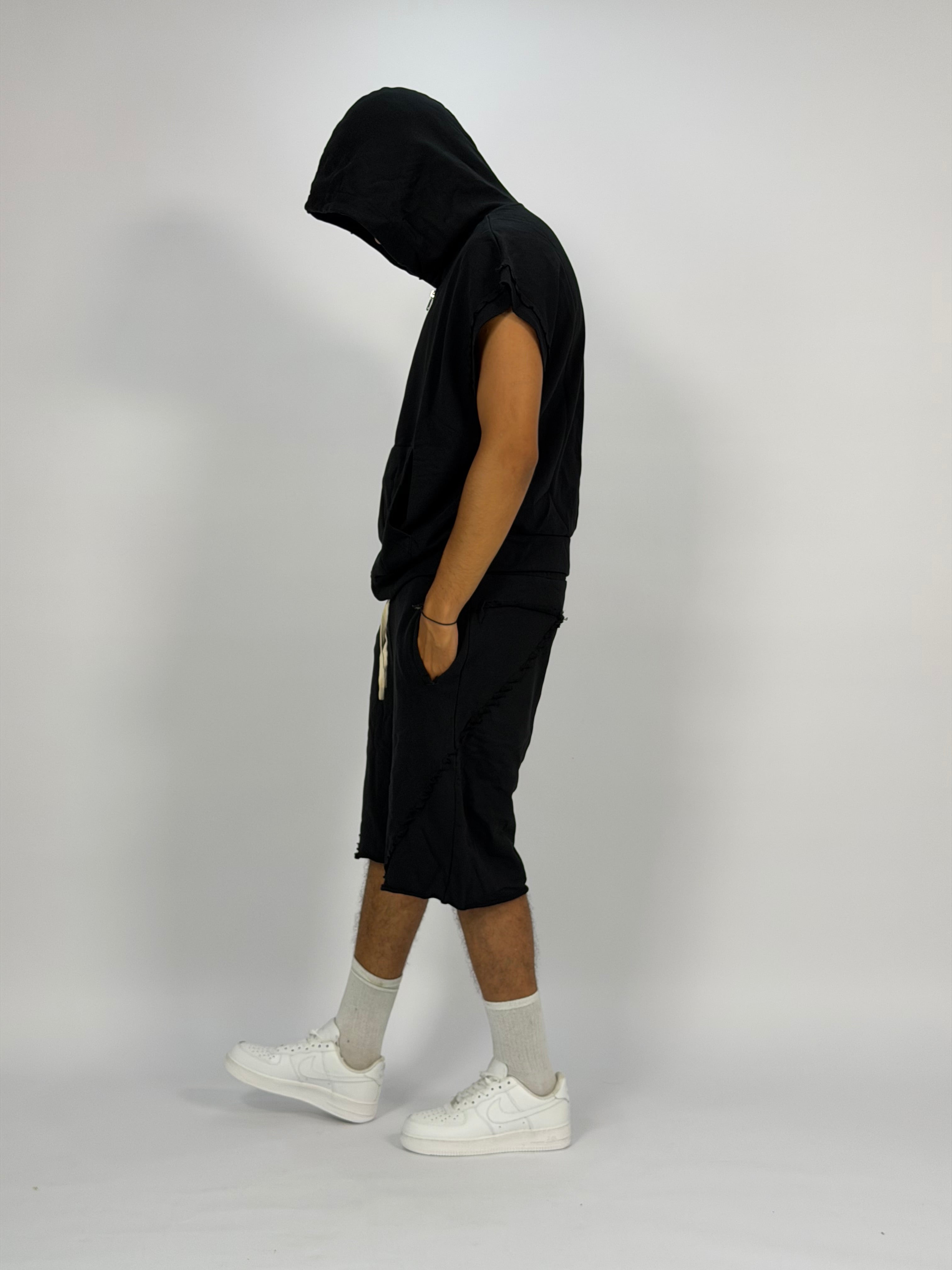 Ensemble “SAND WAVE” Noir  – Hoodie Sans Manches + Short Summer Fit