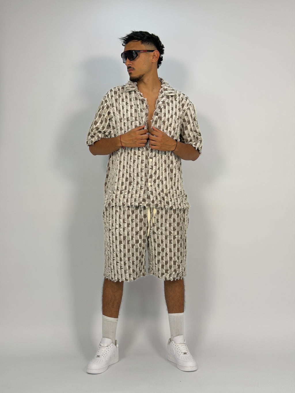 Ensemble “GRID RAW” (B) – Chemise + Short Texturé Premium