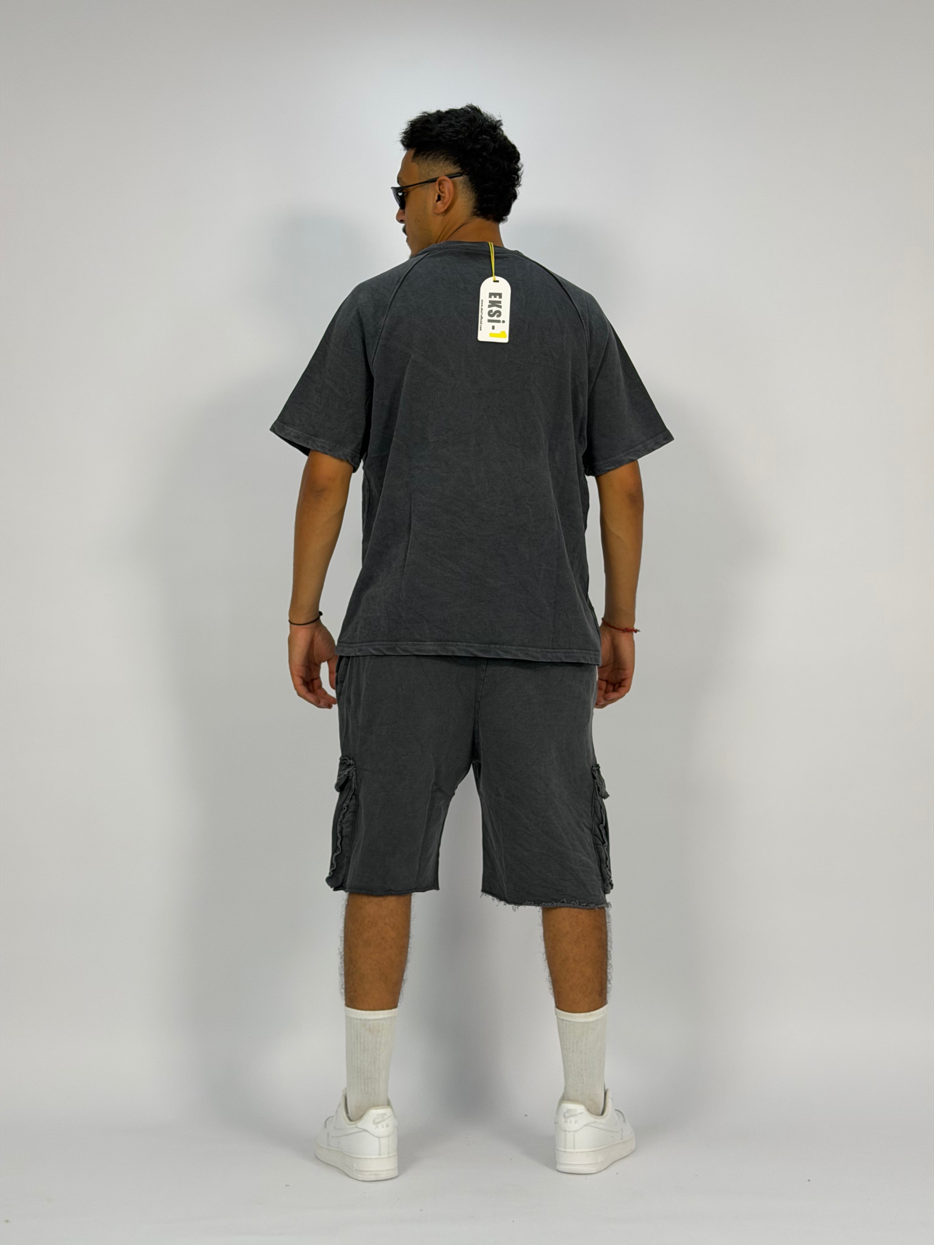 Ensemble “OCEAN DUST” Gris Foncé – T-Shirt + Short Cargo Streetwear