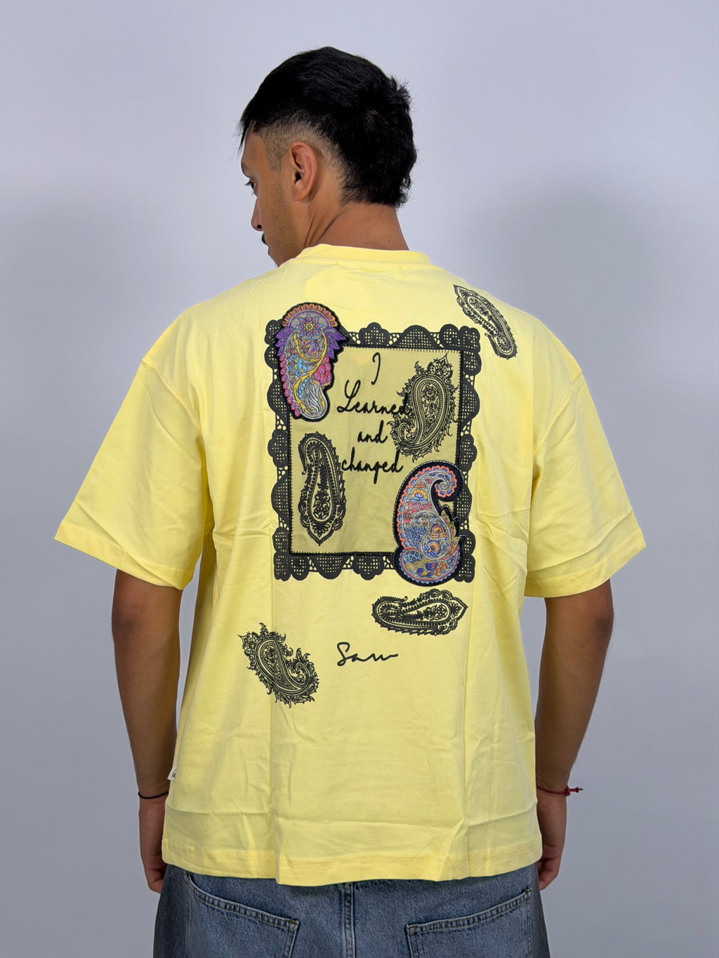 T-shirt ORIGINAL Oversize Jaune – Paisley Statement “I Learned & Changed” Edition