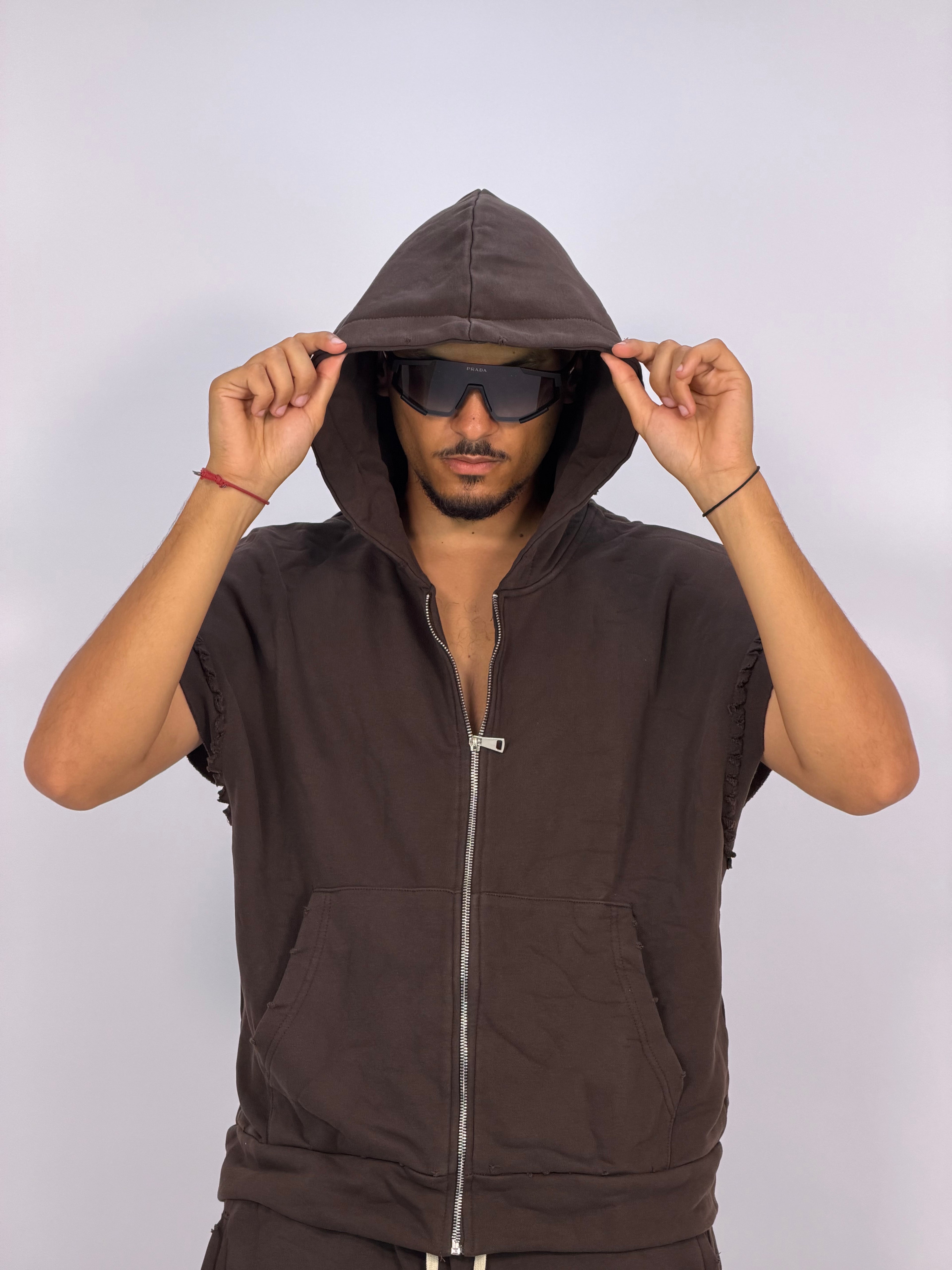 Ensemble “SAND WAVE” Marron – Hoodie Sans Manches + Short Summer Fit