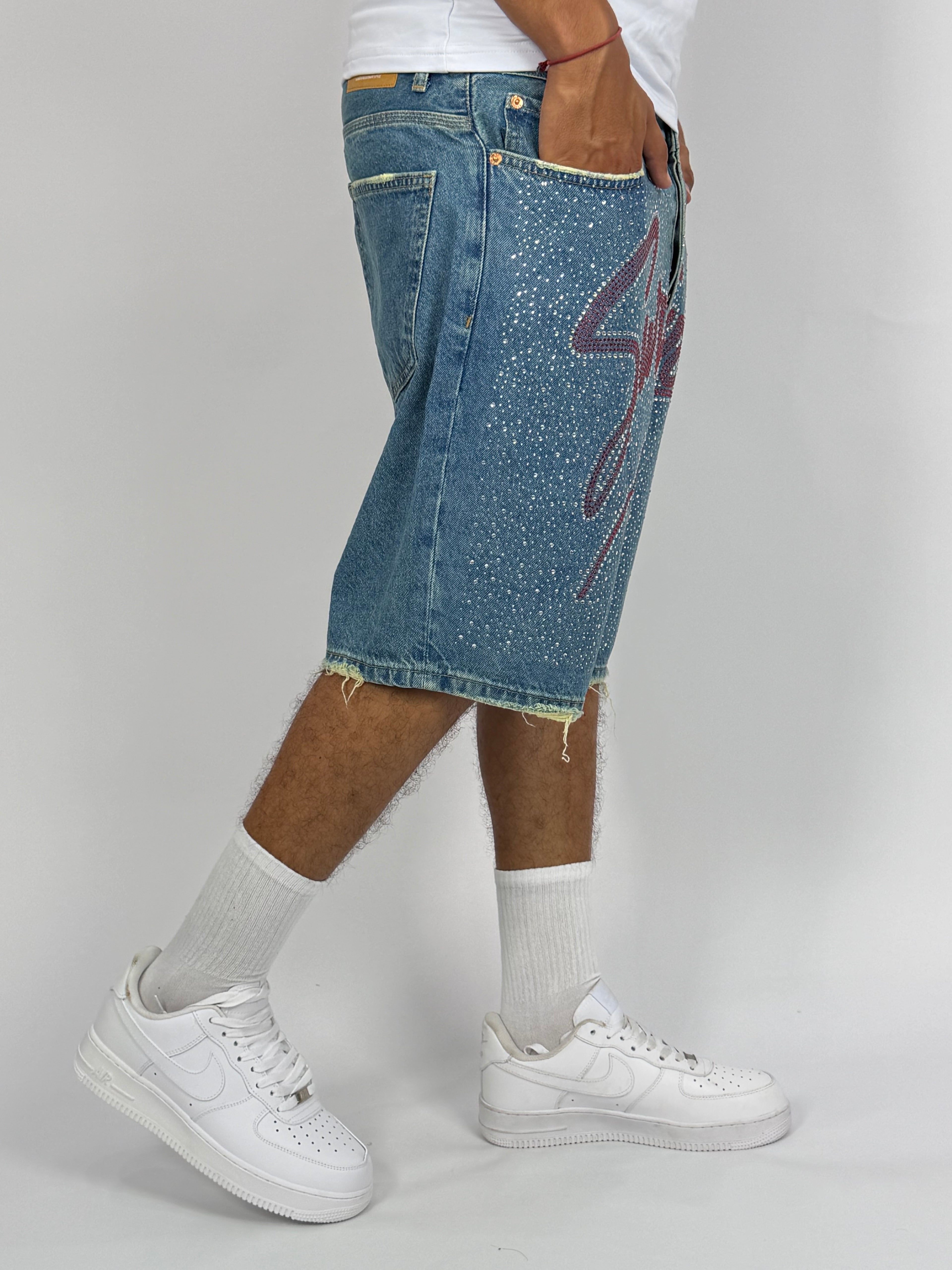Short Jean Oversize “SURVIVER” bleu – Streetwear Premium