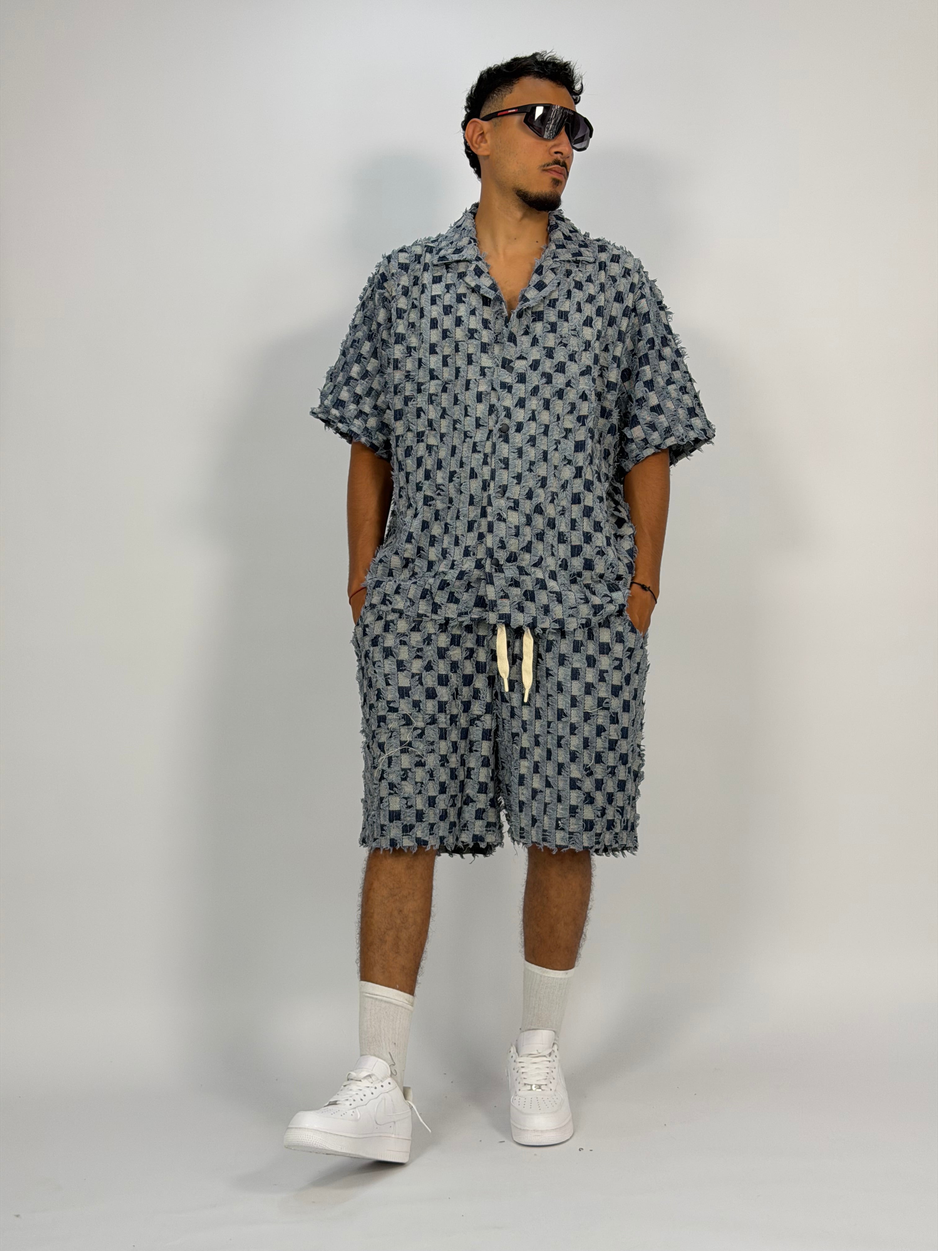 Ensemble “GRID RAW” (A) – Chemise + Short Texturé Premium