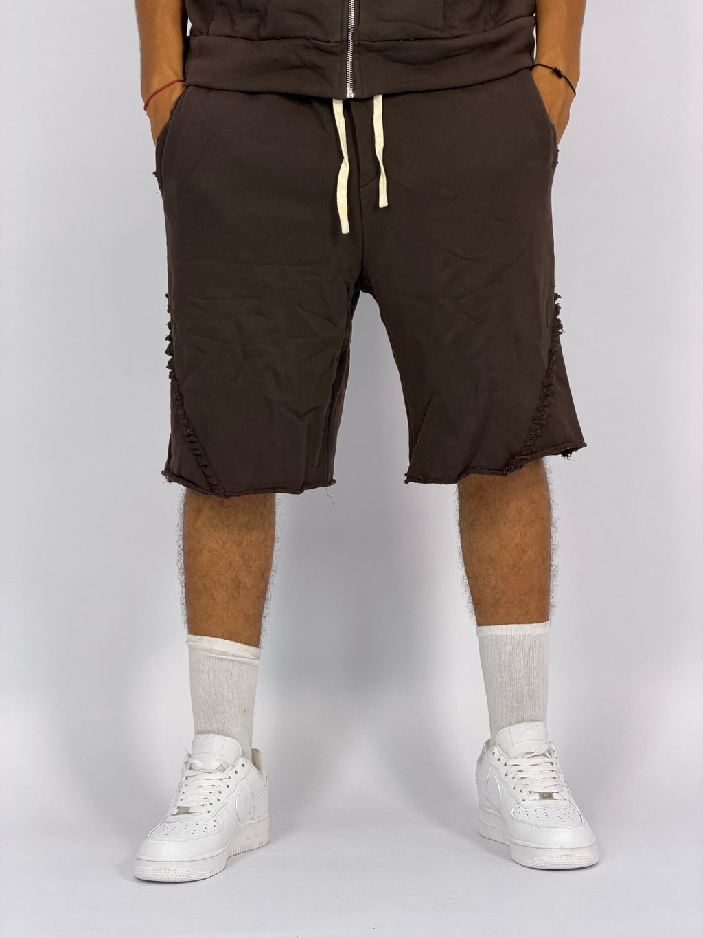 Ensemble “SAND WAVE” Marron – Hoodie Sans Manches + Short Summer Fit