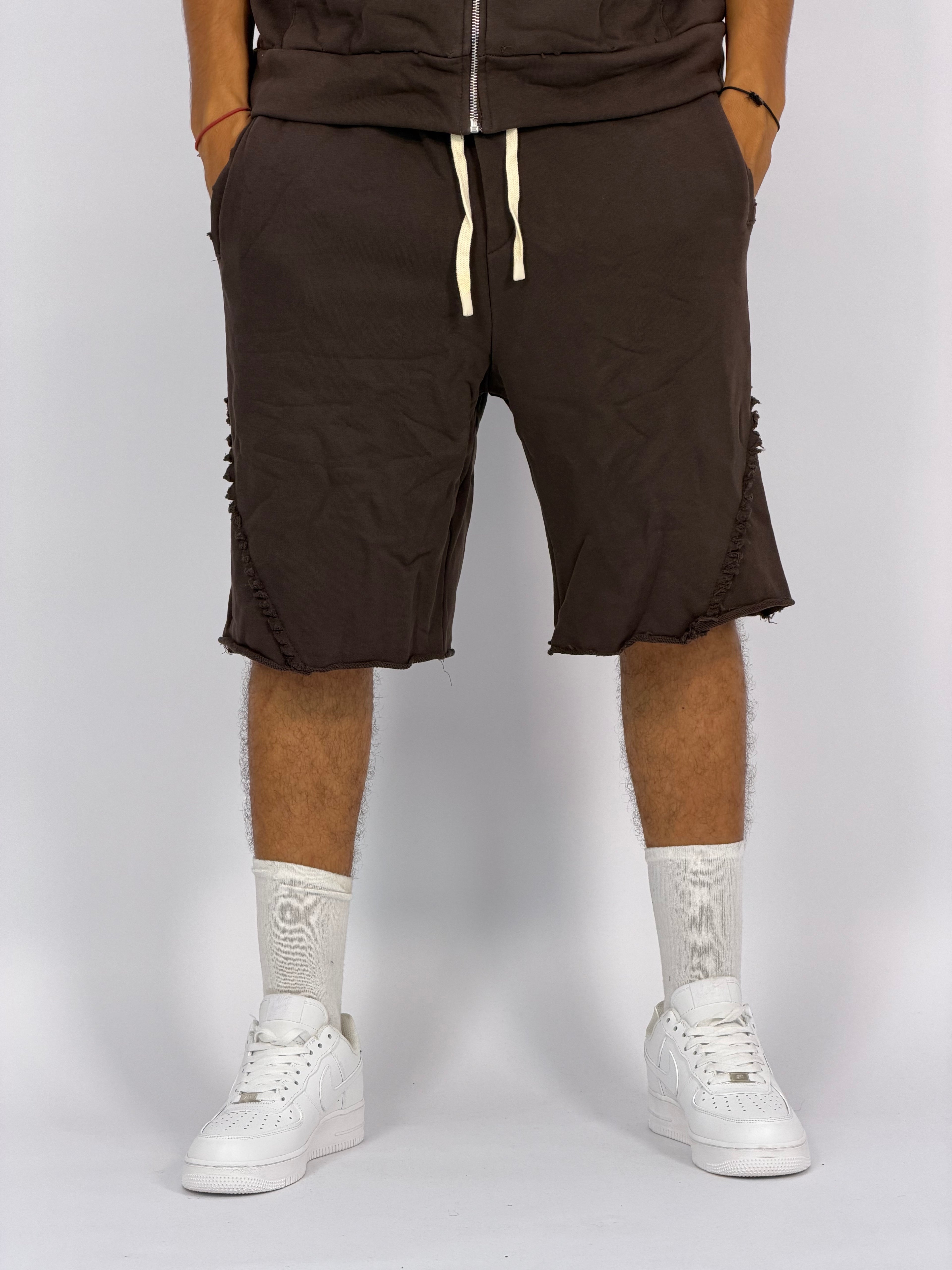 Ensemble “SAND WAVE” Marron – Hoodie Sans Manches + Short Summer Fit
