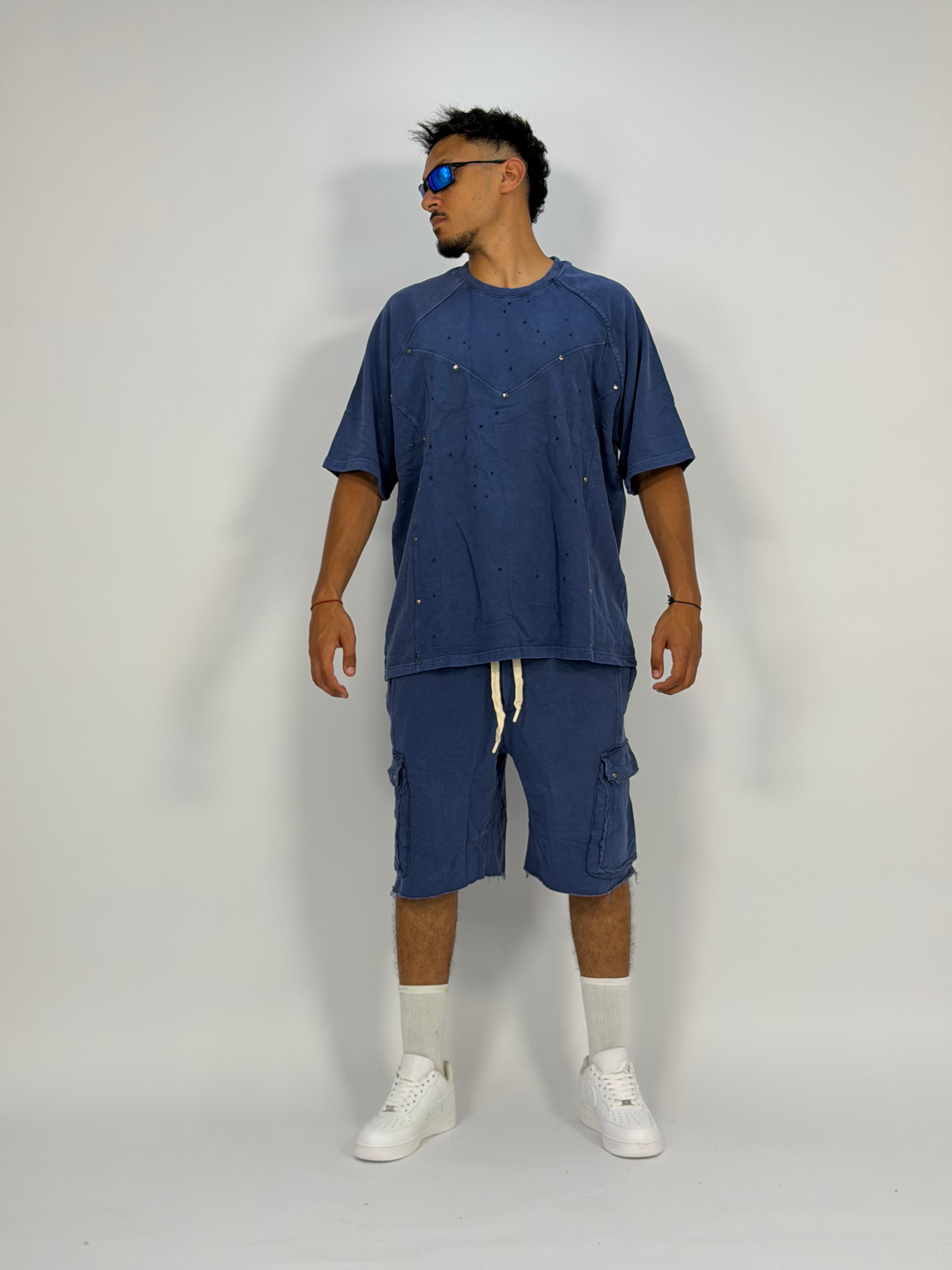 Ensemble “OCEAN DUST” Bleu – T-Shirt + Short Cargo Streetwear