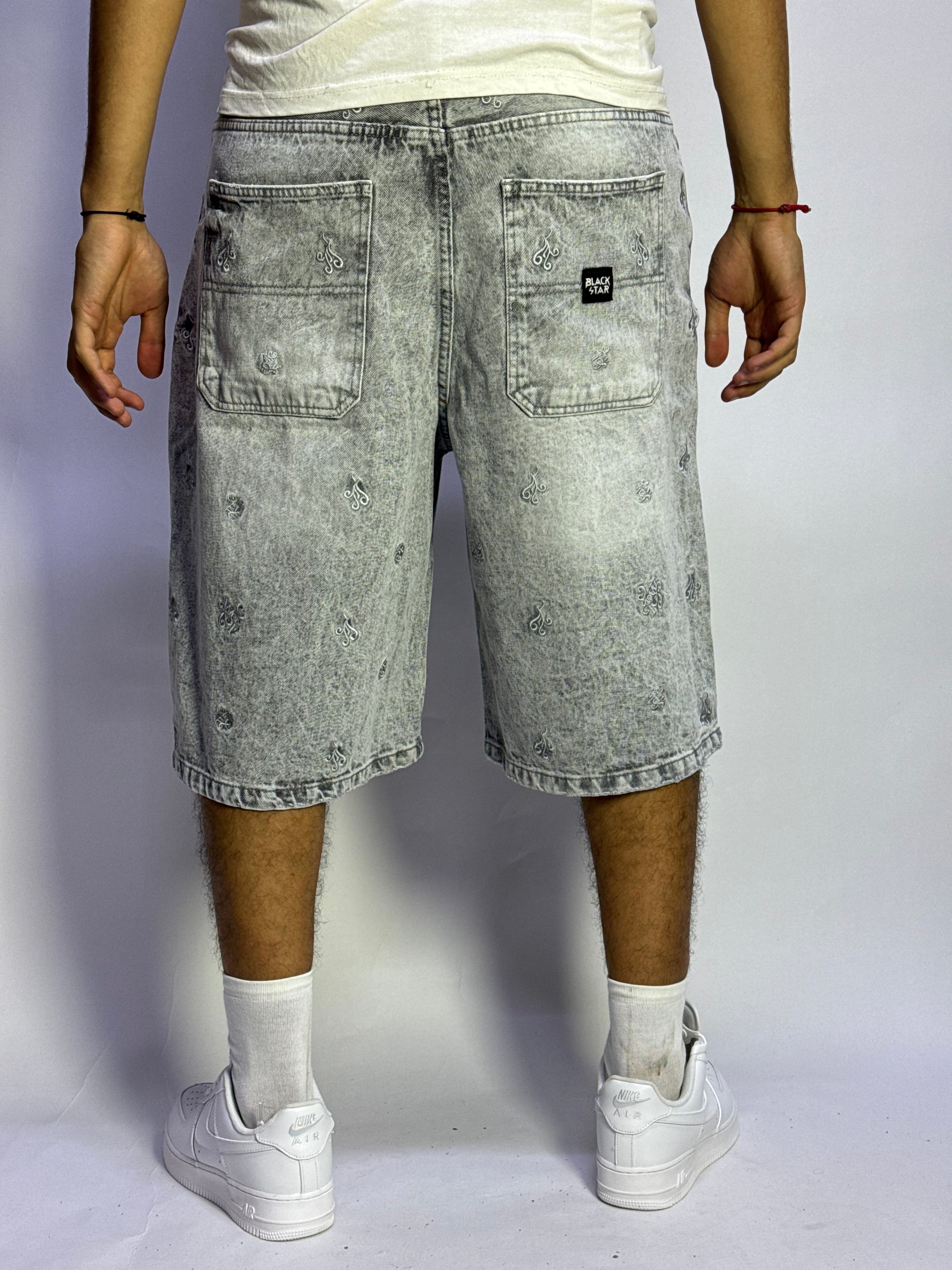 Short Jeans Denim Gris Oversize Pattern – 1 Ère Qualité