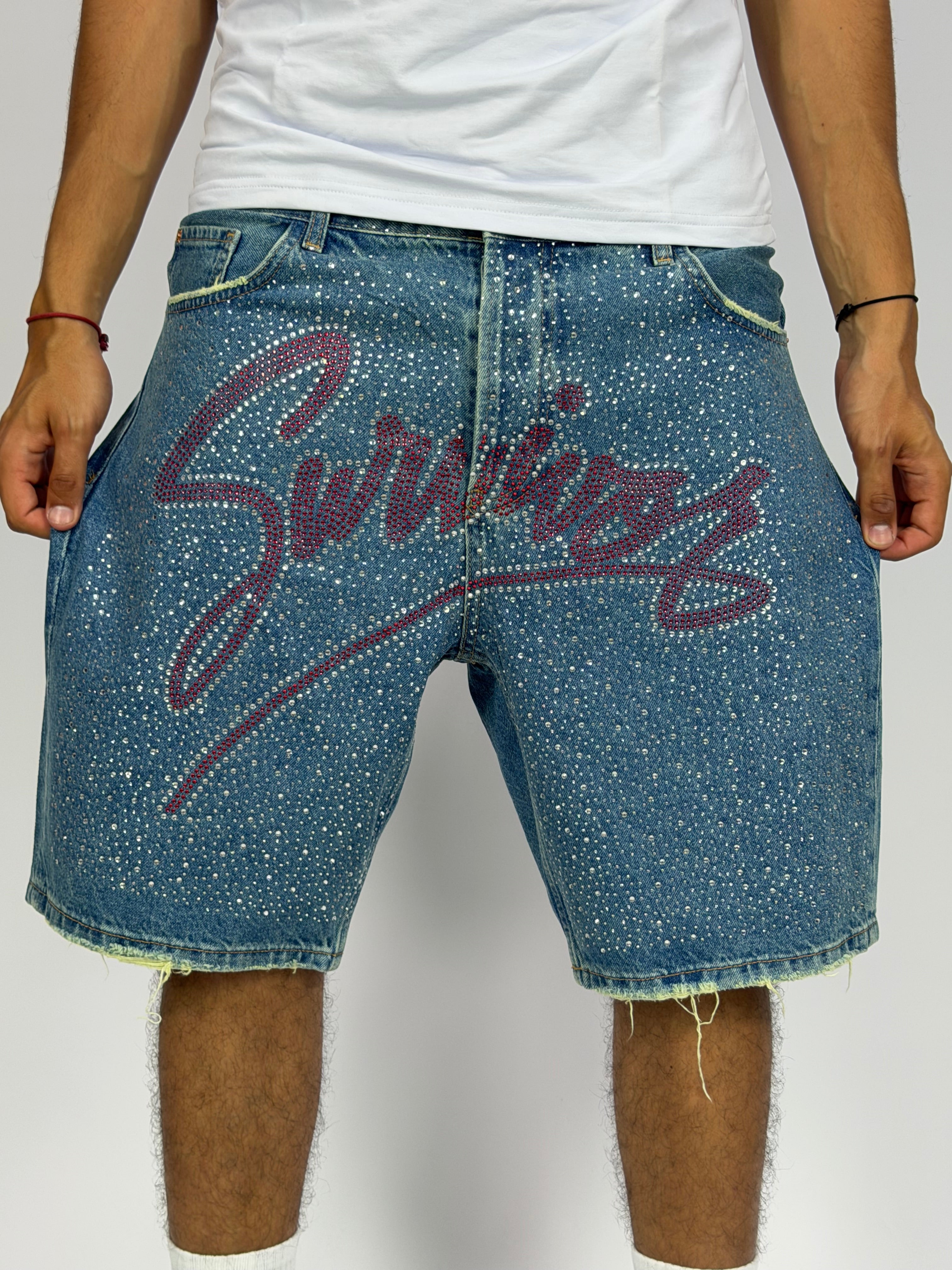 Short Jean Oversize “SURVIVER” bleu – Streetwear Premium