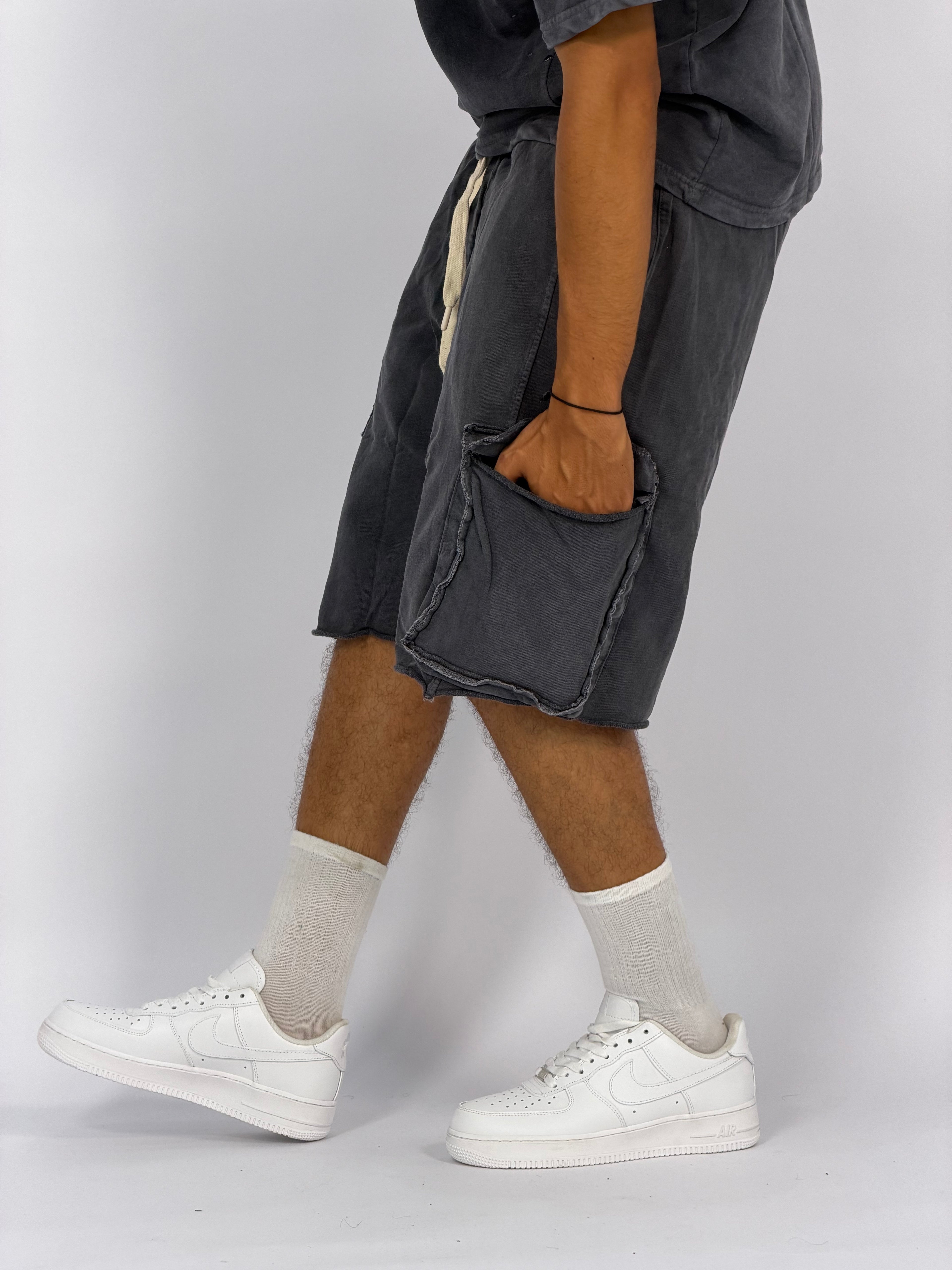 Ensemble “OCEAN DUST” Gris Foncé – T-Shirt + Short Cargo Streetwear
